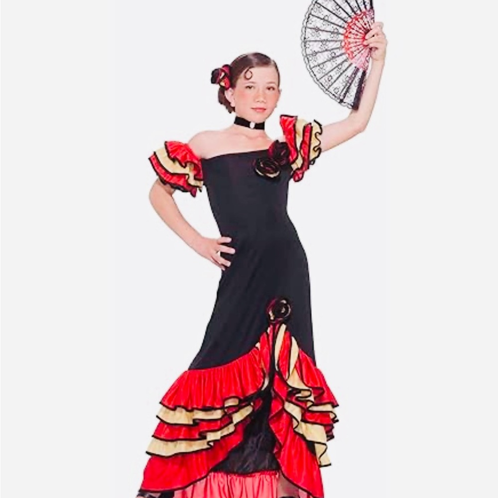 Flamenco Girl-Kid’s Size L Black And Red Rubie’s Halloween Costume NWT